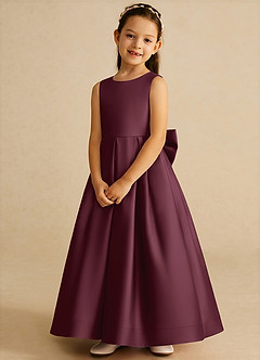 Azazie Cailee Flower Girl Dresses Cabernet Ball-Gown Pleated Matte Satin Dress image4