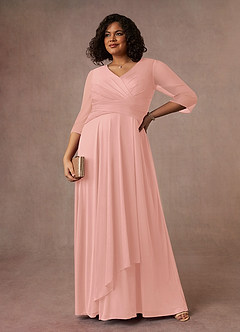 Azazie Annetta Mother of the Bride Dresses Rosette A-Line V-Neck Pleated Mesh Dress image7