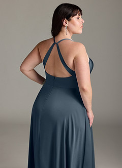 Azazie Davis Robes de demoiselle d'honneur Robe Trapèze en Satin extensible Plissée Violet Crépusculaire image12