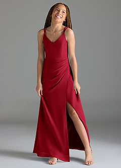 Azazie Leo Junior Scarlet Mermaid Pleated Chiffon Dress image4