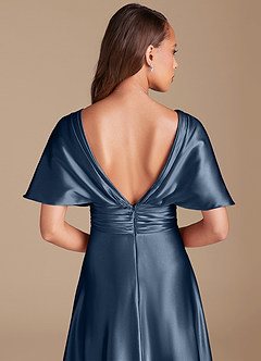Azazie Pamela Bridesmaid Dresses Dark Navy A-Line Pleated Metallic Satin Dress image7