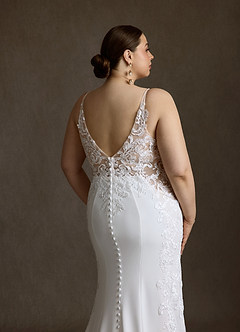 Azazie Estephanie Robes de mariée Robe Sirène en Crêpe Élastique Sequins Blanc De Diamant image13