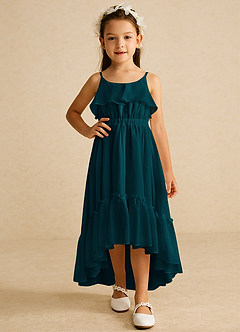 Azazie Karmen Flower Girl Dresses Pine A-Line Ruched Chiffon Dress image5