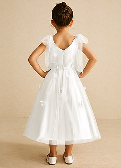 Azazie Minia Flower Girl Dresses Ivory A-Line Bow Matte Satin Dress image6