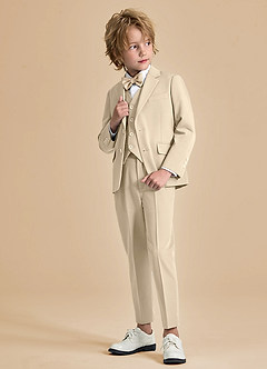 front Oliver Boys Tan 5-Piece Suit With Bow Tie