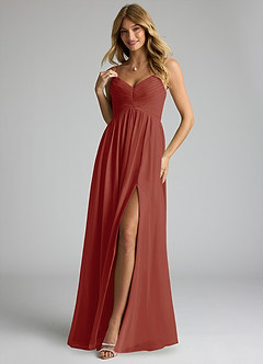 Azazie Alia Bridesmaid Dresses Terracotta A-Line Pleated Chiffon Dress image3