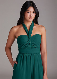 Azazie Lamara Bridesmaid Dresses Peacock Off the Shoulder Chiffon Convertible Jumpsuit image9