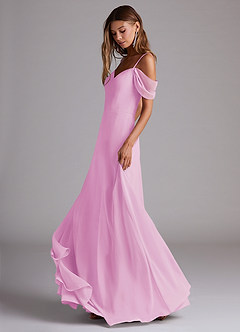 Azazie Marley Bridesmaid Dresses Candy Pink A-Line Off the Shoulder Chiffon Convertible Dress image3