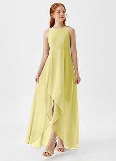 Azazie Lizette Junior Lemon Sorbet A-Line Pleated Chiffon Dress image4