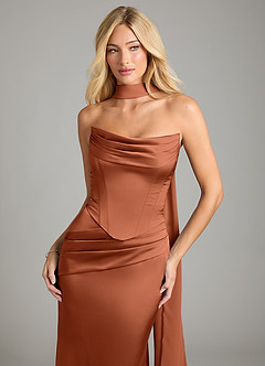 Azazie Sorrel Bridesmaid Dresses Cedar Rose Mermaid Strapless Stretch Satin Convertible Dress image7