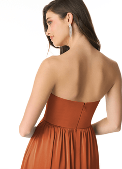 Azazie Morana Bridesmaid Dresses Cinnamon A-Line Off the Shoulder Stretch Satin Convertible Dress image8