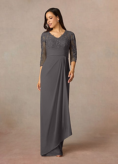 Azazie Poe Final Sale Steel Grey Sheath Lace Dress image1