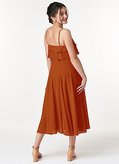 Azazie Ensley Junior Abito A-Line in Chiffon Plissettato Paprika image6