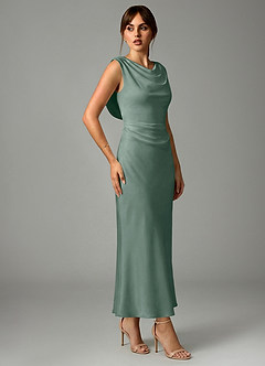Azazie Kieryn Robes de demoiselle d'honneur Robe Sirène en Satin extensible Plissée Sauge D'argent image4