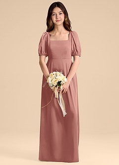 Azazie Briar Junior Vestido de Rosetón de Satén Elástico de Corte en A con Lazo image1