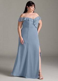 Azazie Sophie Bridesmaid Dresses Dusty Blue A-Line Off the Shoulder Chiffon Convertible Dress image10