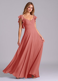 Azazie Leilani Bridesmaid Dresses Antique Rose A-Line Pleated Chiffon Dress image3