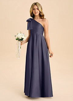 Azazie Penguin Junior Abito A-Line in Raso Elasticizzato Fiocco Stormy image5