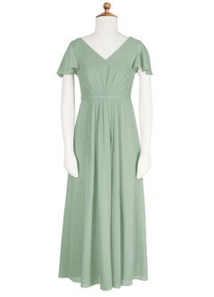 Azazie Peony Junior Agave A-Line Pleated Chiffon Dress image6