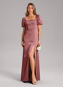 Azazie Fyona Bridesmaid Dresses Amethyst A-Line Pleated Stretch Satin Dress image3
