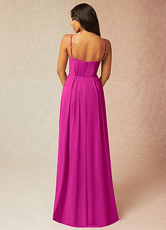 Azazie Kyedae Brautjungfernkleider A-Linie V-Hals Gefaltet Chiffon Kleid Fuchsia image2