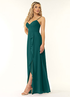 Azazie Naeem Bridesmaid Dresses Peacock A-Line V-Neck Ruffle Chiffon Dress image3