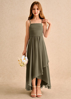 Azazie Twilight Dance Girls Formal Flower Girl Dresses Willow Green A-Line Pleated Chiffon Dress image5