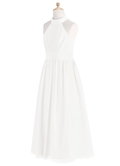 Azazie Iman Junior White A-Line Pleated Chiffon Dress image8