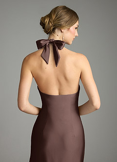 Azazie Nayeli Final Sale Ganache A-Line Pleated Stretch Satin Dress image7