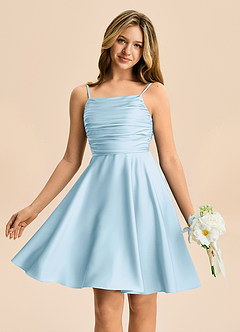 Azazie Miko Junior Sky Blue A-Line Pleated Stretch Satin Dress image1
