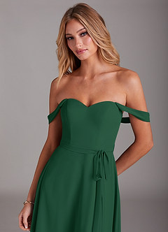 Azazie Aaron Final Sale Dark Green A-Line Off the Shoulder Chiffon Convertible Dress image7