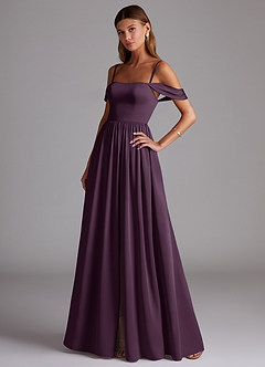 Azazie Calianna Bridesmaid Dresses Plum A-Line Off the Shoulder Stretch Satin Convertible Dress image3