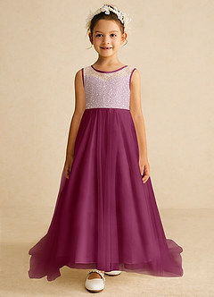 Azazie Tay Flower Girl Dresses Mulberry A-Line Sequins Tulle Dress image1