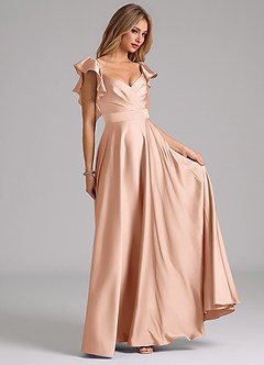 Azazie Leilani Bridesmaid Dresses Rose Gold A-Line Ruched Stretch Satin Dress image4