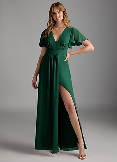 Azazie Zaniah Bridesmaid Dresses Emerald A-Line Chiffon Dress image4