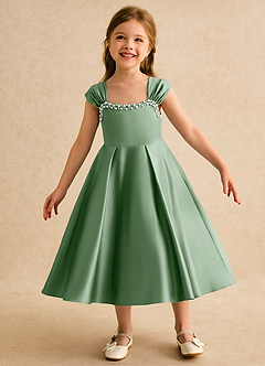 Azazie Yosemite Flower Girl Dresses Matcha Ball-Gown Sweetheart Neckline Matte Satin Dress image3