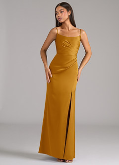 Azazie Marla Bridesmaid Dresses Butterscotch Sheath Strapless Stretch Satin Convertible Dress image7