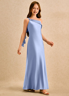 Azazie Almond Girls Formal Flower Girl Dresses Ice Sheath One Shoulder Stretch Satin Dress image5