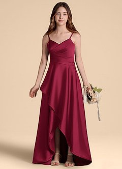 Azazie Prisha Junior A-Linie Plissee Stretch-Satin Kleid Burgunderrot image7