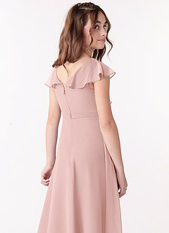 Azazie Posie Junior Powder Pink A-Line Ruched Chiffon Dress image5