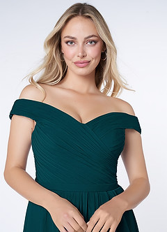 Azazie Audrianna Robes de demoiselle d'honneur Robe Trapèze Convertible en Mousseline de soie Schulterfrei gerafft Vert Pin image5