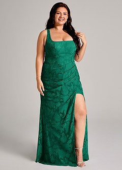Azazie Mero Bridesmaid Dresses Emerald Sheath Pleated Floral Burnout Dress image10