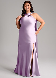 Azazie Kinsley Bridesmaid Dresses Frosted Lilac Mermaid Side Slit Stretch Satin Dress image11