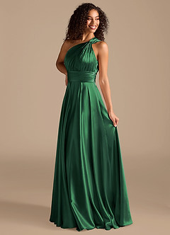 Azazie Charlize Vestidos de damas de honor Vestido de Verde Oscuro de Satén Metálico de Corte en A con Hombro unilateral image9
