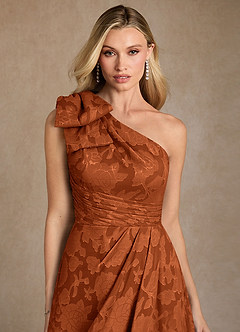 Azazie Easton Mother of the Bride Dresses Burnt Orange Ball-Gown One Shoulder Floral Burnout Dress image3