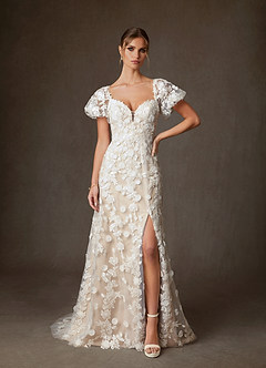 Azazie Vivienne Abiti da Sposa Abito A-Line in Pizzo con Scollo a Cuore Diamante Bianco Nudo image5