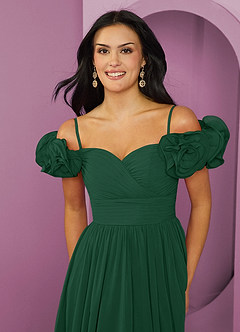 Barbie ♥ Azazie Jurken voor bruidsmeisjes Converteerbaar Jurk van Chiffon met A-Lijn Off the Shoulder Donkergroen image6