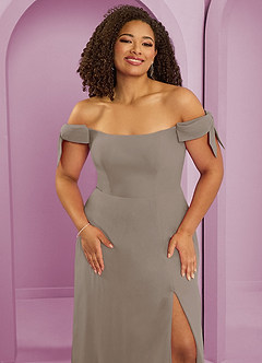 Barbie ♥ Azazie Jurken voor bruidsmeisjes Converteerbaar Jurk van Chiffon met A-Lijn Off the Shoulder Taupe image5