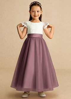 Azazie Pookie Flower Girl Dresses Vintage Mauve A-Line Lace Tulle Dress image3