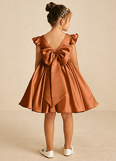 Azazie Tootsie Flower Girl Dresses Copper A-Line Bow Matte Satin Dress image2
